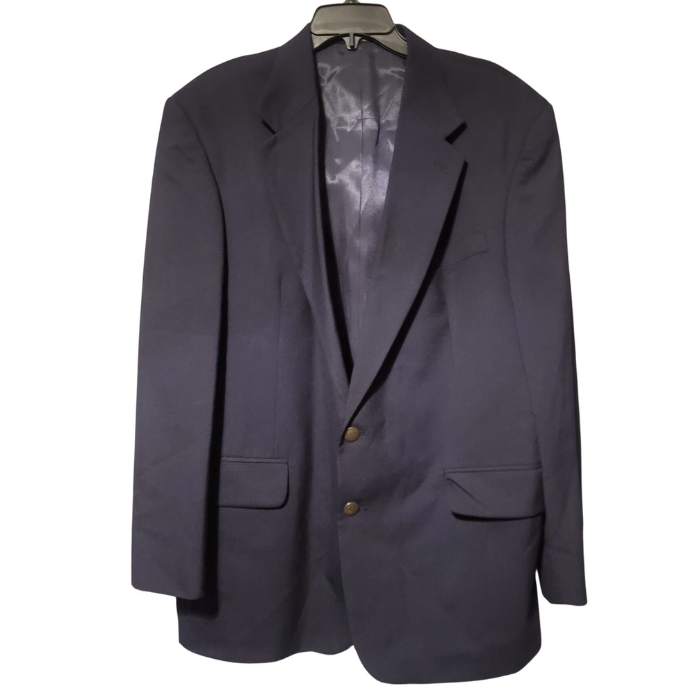 Oscar de la Renta Mens Navy Blue 100% Wool Blazer Sport Coat Brass Buttons 44R